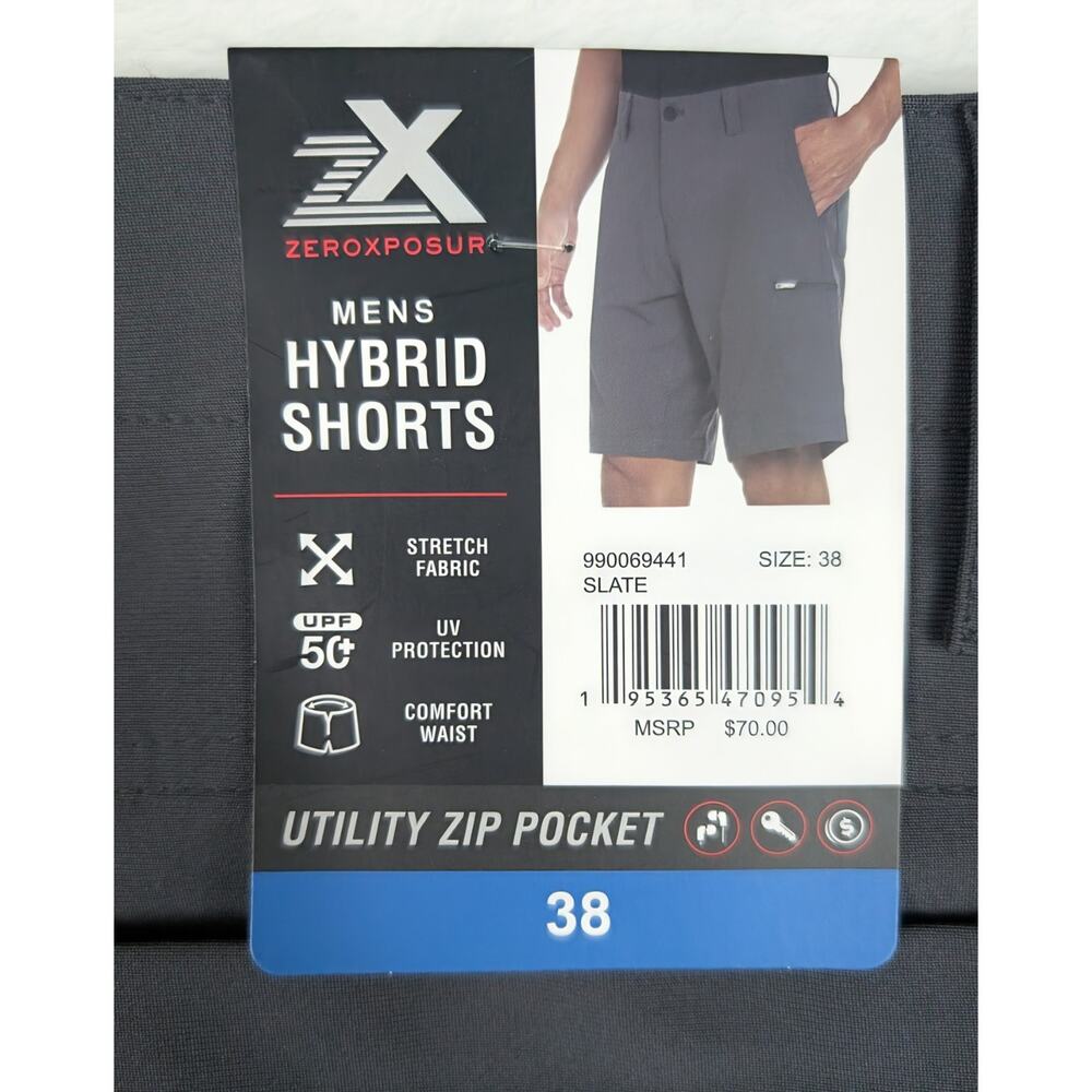 ZeroXposur Hybrid Shorts Mens 38 Slate Utility Zip Pocket 4-Way Stretch UPF 50+